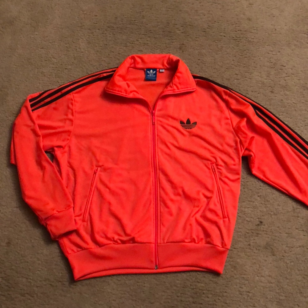 Adidas Track Jacket -Hot Orange/Brown trim size XL